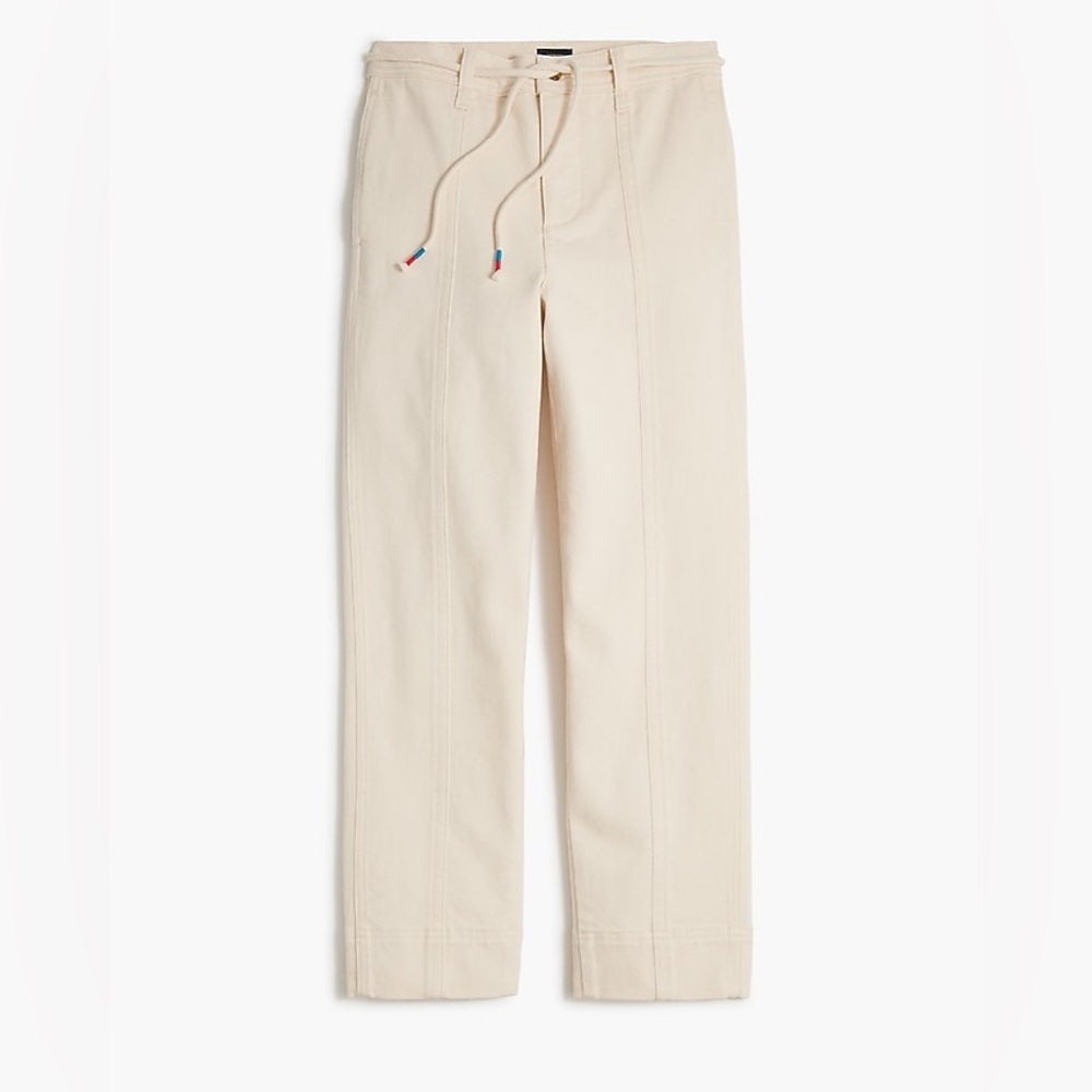 J. Crew Seamed Straight Leg Jean In All Day Stretch Cream Colored Cotton Pants